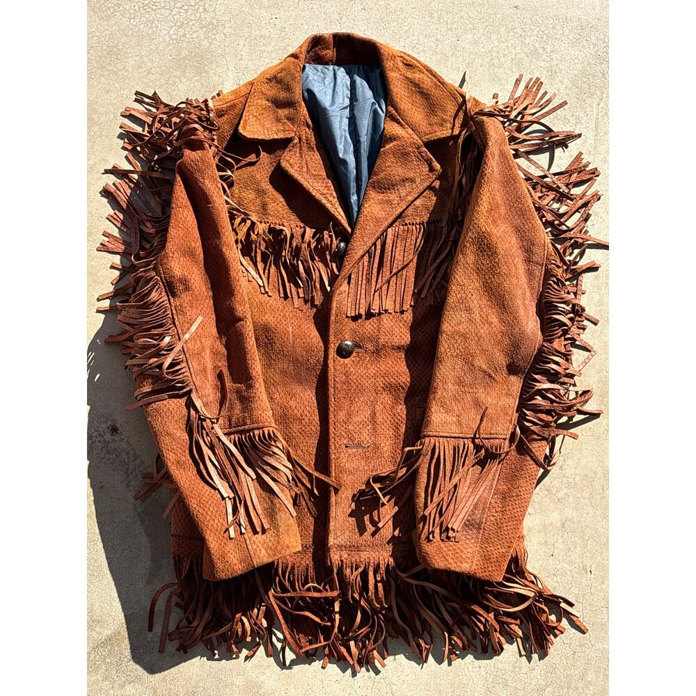 Vtg 60s Fringe Textured Leather Suede western sz 38 grunge brown smoker Jacket - Picture 5 of 8